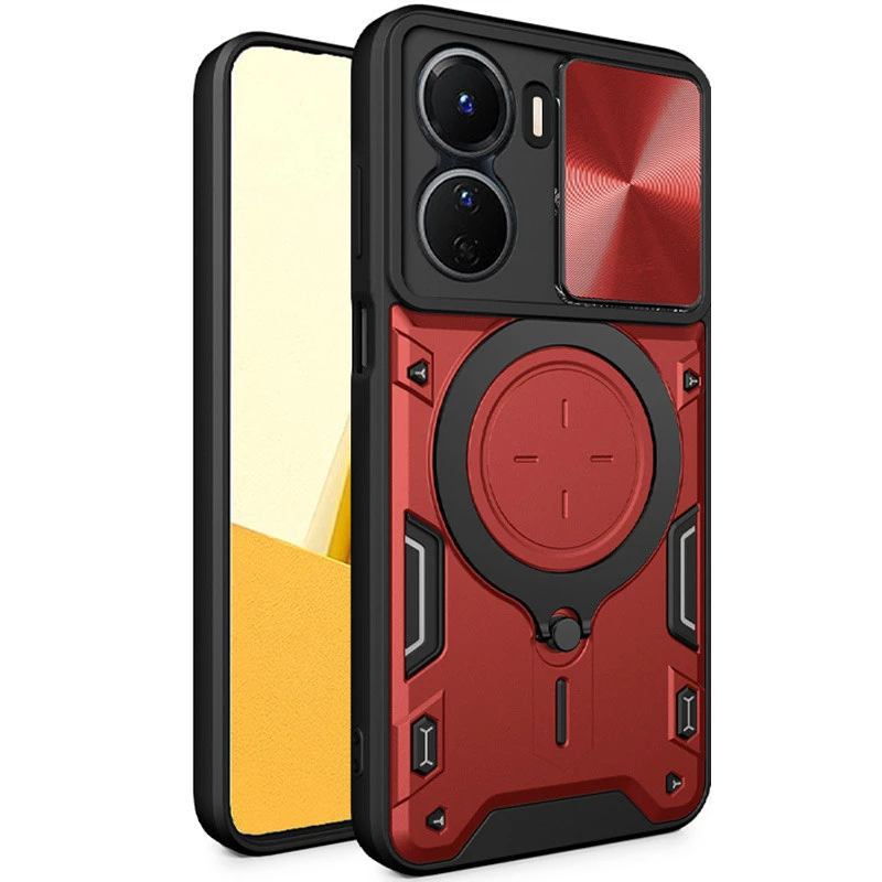 Ударостійкий чохол Bracket Ringstand із захисною шторкою для камери на Xiaomi Redmi 13C – Red. Фото 3 з 6