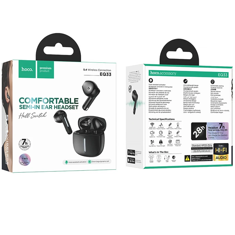 Бездротові TWS навушники Hoco EQ33 Gem (App) – Black. Фото 2 з 4