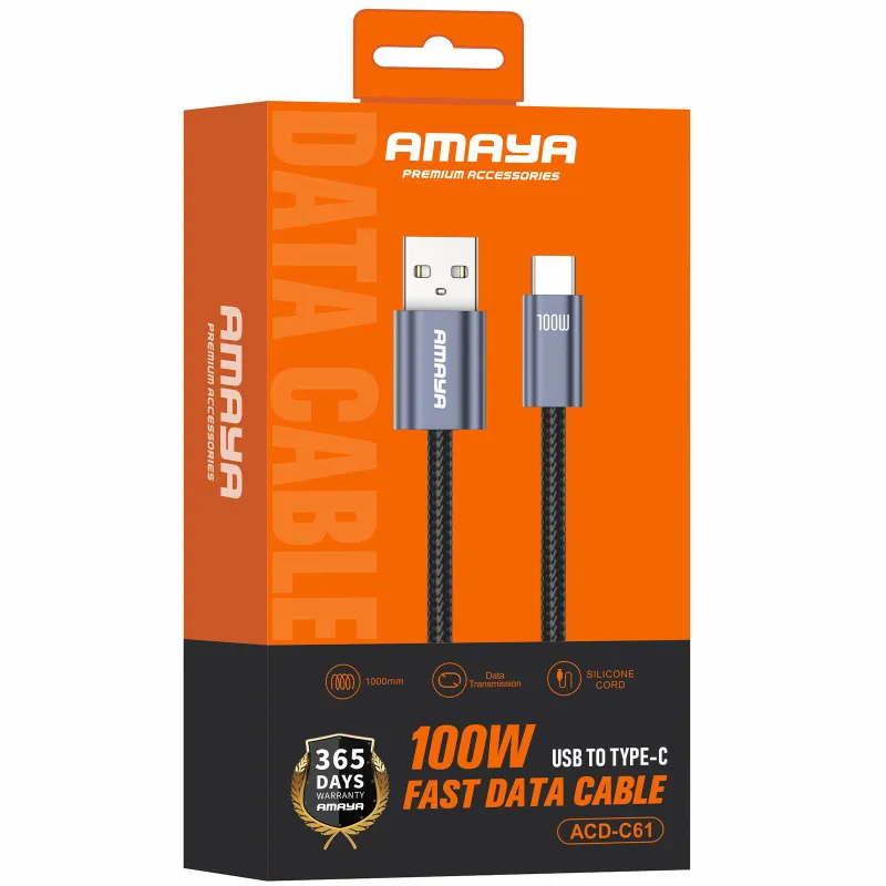 Дата кабель Amaya 61C USB to Type-C 100W (1m) – Gray. Фото 2 из 2