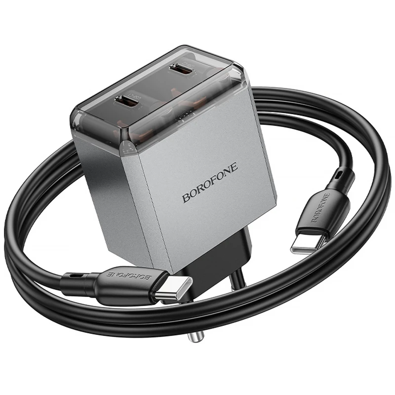 СЗУ Borofone BN21 Lena PD40W+QC3.0 (2USB-C) + кабель Type-C to Type-C – Metal gray. Фото 6 из 6