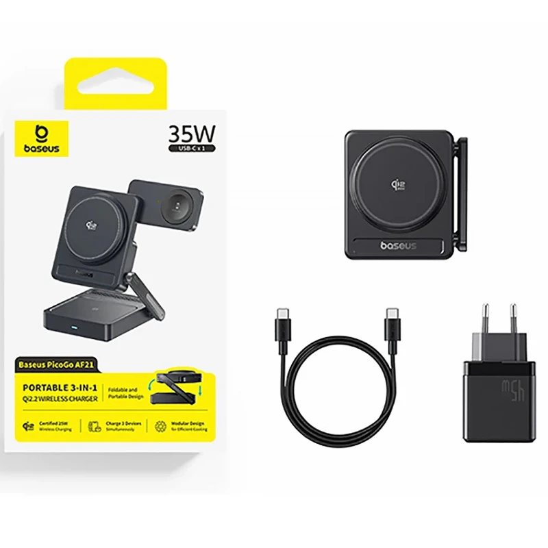 БЗП Baseus PicoGo AF21 Portable 3in1 35W Qi2.2 + МЗП 45W (E02054) – Cosmic Black. Фото 4 з 4