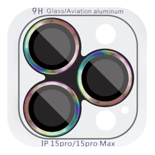Металлическое защитное стекло на камеру для Apple iPhone 15 Pro (6.1") — Сиреневый / Rainbow