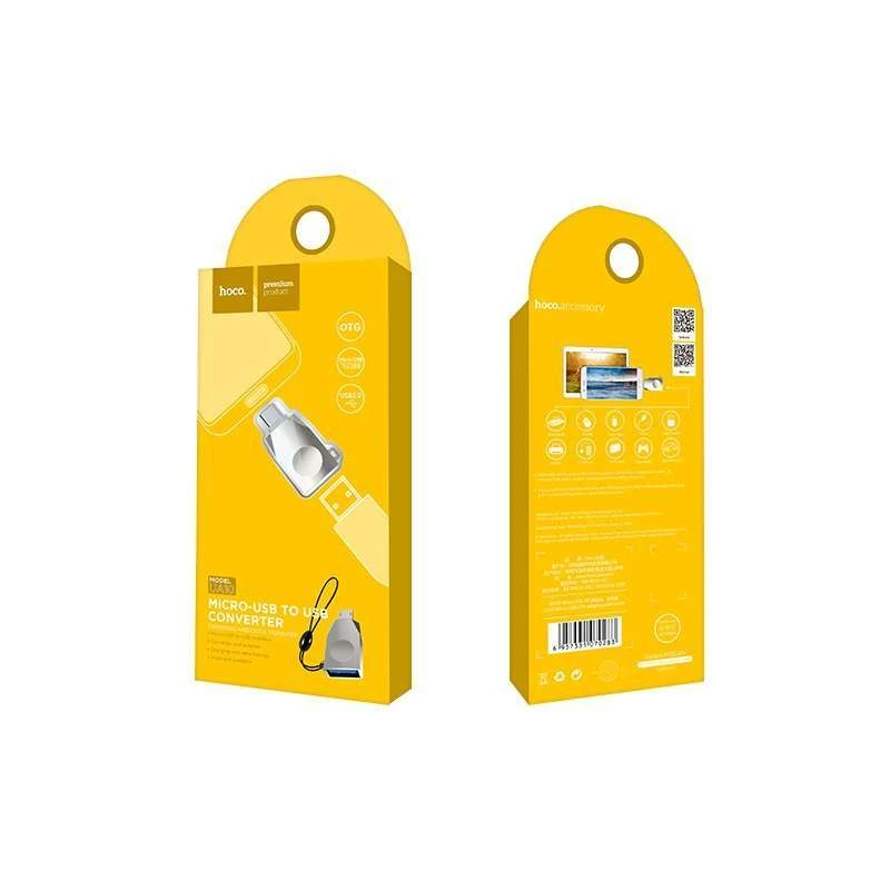 Переходник Hoco UA10 OTG USB to MicroUSB – Стальной. Фото 8 из 8