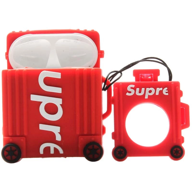 Силіконовий футляр Brand для навушників AirPods 1/2 + кільце – Supreme red. Фото 2 з 3