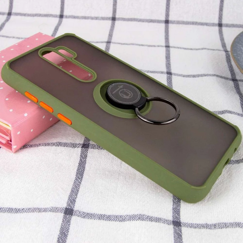 Чохол з металевим кільцем-тримачем на Xiaomi Redmi Note 8 Pro – Оливковий. Фото 2 з 4