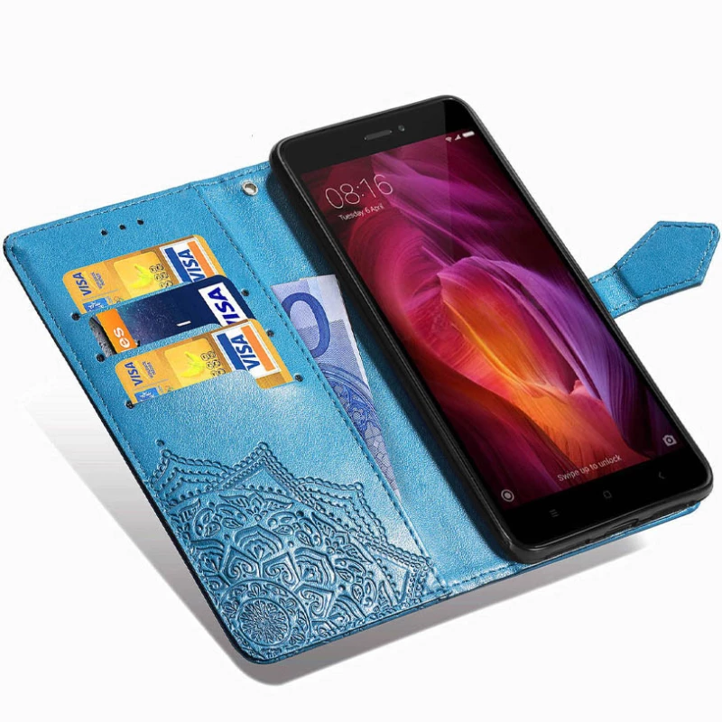 Кожаный чехол-книжка Art Case с визитницей для Xiaomi Redmi Note 4X / Note 4 (Snapdragon) – Синий. Фото 4 из 7