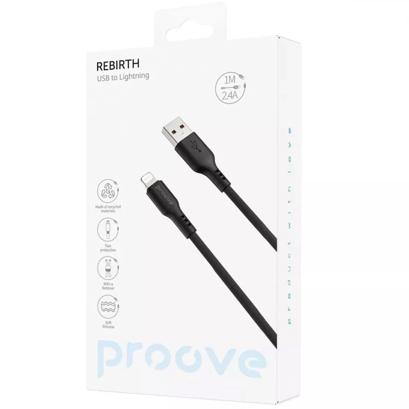 Дата кабель Proove Rebirth USB to Lightning 2.4A (1m) – Black. Фото 3 з 3