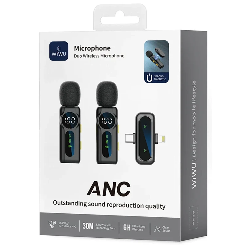Петличний бездротовий мікрофон WIWU WM007 Dual-mic (Lightning/Type-C) – Black. Фото 2 з 6
