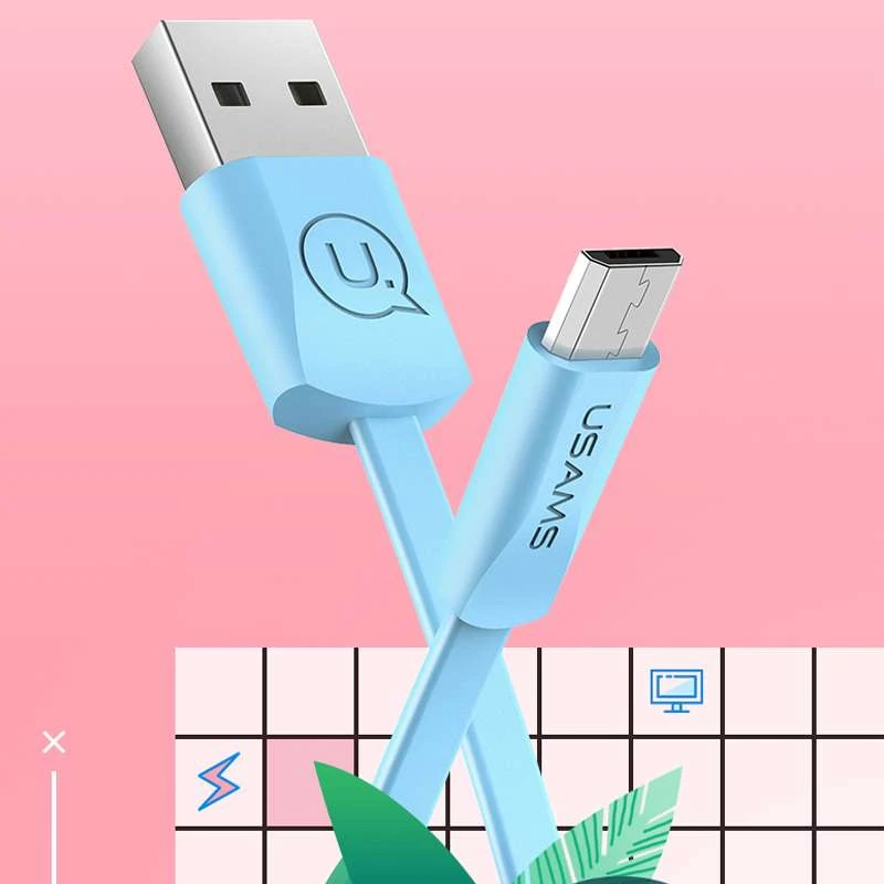 Дата кабель USAMS US-SJ201 USB to MicroUSB 2A (1.2m) – Блакитний. Фото 3 з 4