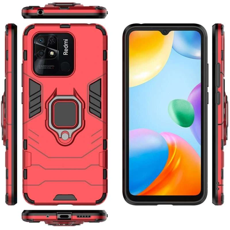 Протиударний чохол Transformer з кільцем на Xiaomi Redmi 10C – Червоний / Dante Red. Фото 3 з 5