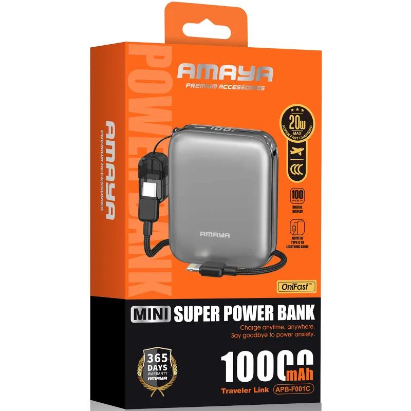 Портативное ЗУ Power Bank Amaya F001C PD20W with cable 10000 mAh – Gun Gray. Фото 2 из 2