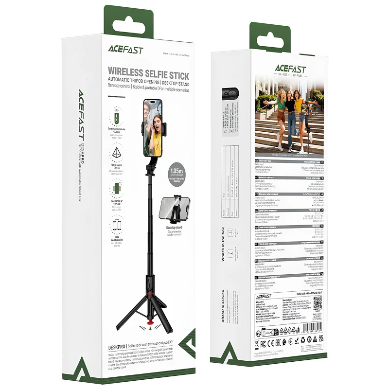 Монопод для селфи Acefast E42 трипод + съемный BT пульт – Black. Фото 6 из 8