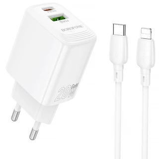 МЗП Borofone BN27 Fuente PD20W+QC3.0 (1USB-A/1C) + кабель Type-C to Lightning фото 1 з 6