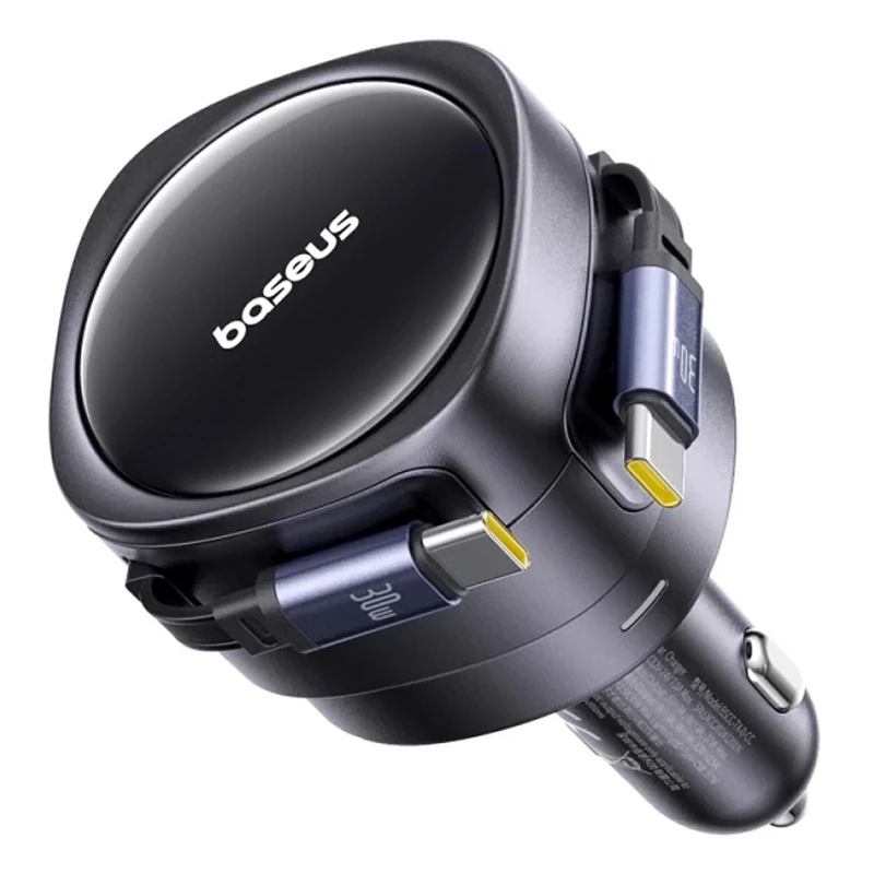 АЗП Baseus Enjoyment Max PD60W with retractable cable (2USB-C) (C00035507121) – Cosmic Black. Фото 4 з 4