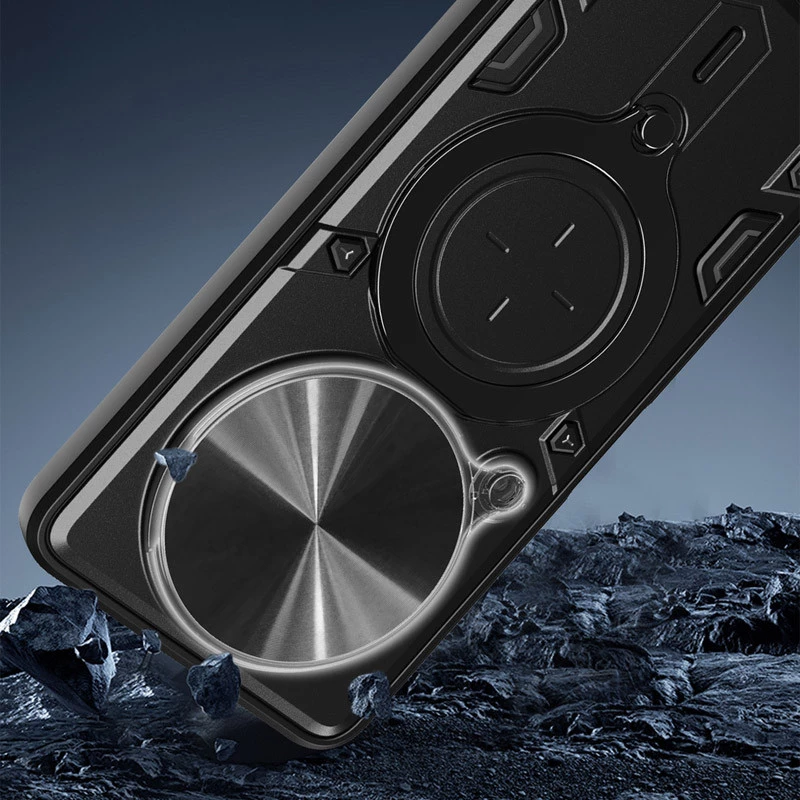 Ударостійкий чохол Bracket Ringstand із захисною шторкою для камери на Xiaomi Poco C75 – Black. Фото 4 з 6