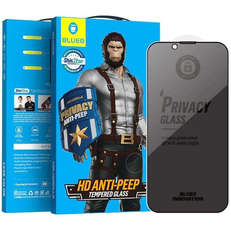 

Защитное стекло Blueo Anti-Peep для Apple iPhone 14 (Черный), Чорний