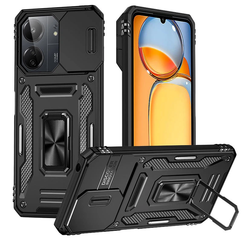 Ударостійкий чохол Square Ring зi шторкою на камеру на Xiaomi Redmi 15 4G (Global) / 5G – Чорний / Black. Фото 1 з 1