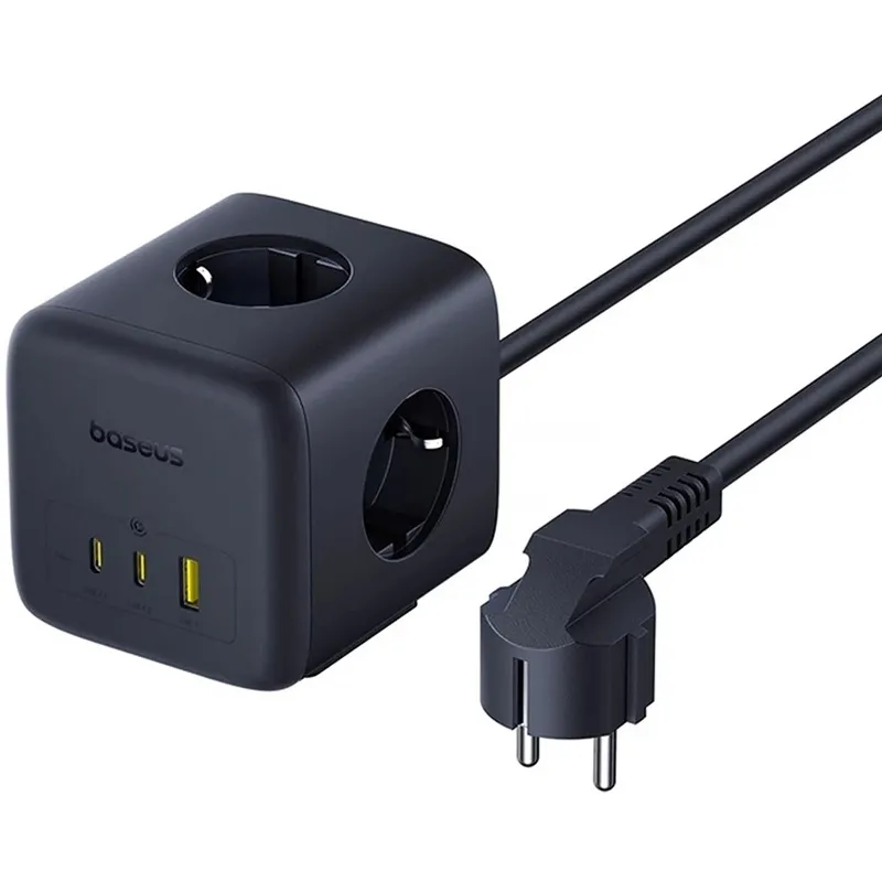 Подовжувач Baseus EnerFill FA11 PD67W+QC3.0 (1USB-A/2C/2Socket) (1.5m) (EFMF67) – Cosmic Black. Фото 3 з 5