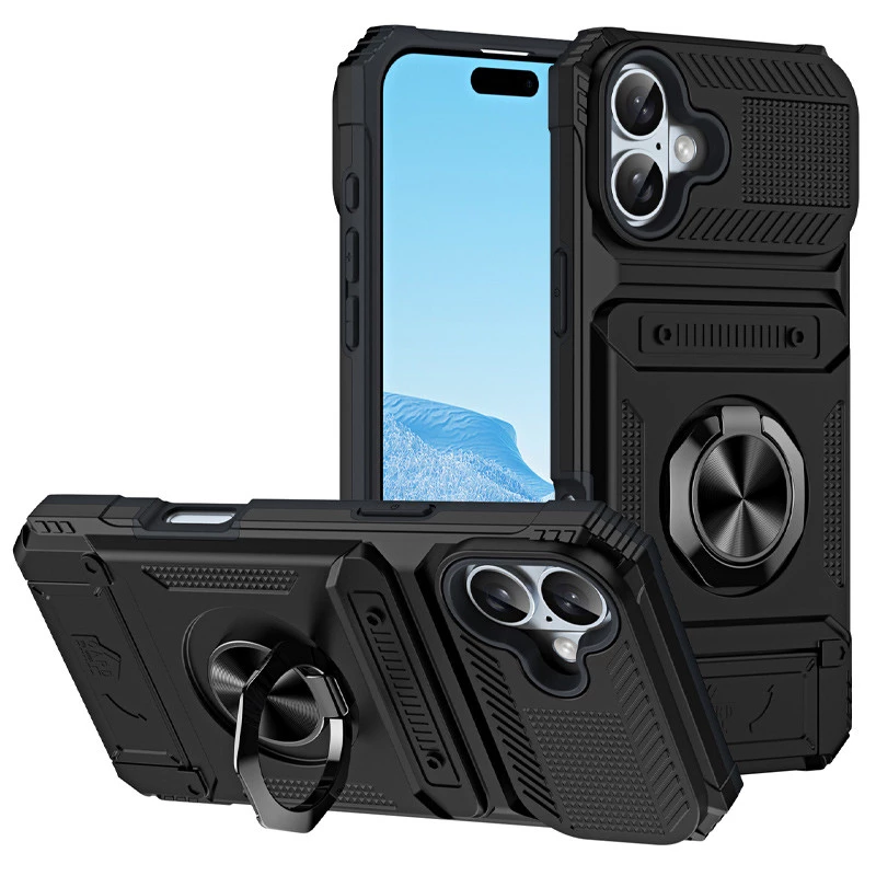 Ударопрочный чехол с магнитом и отсеком для карточек для Apple iPhone 16 – Black. Фото 2 из 12