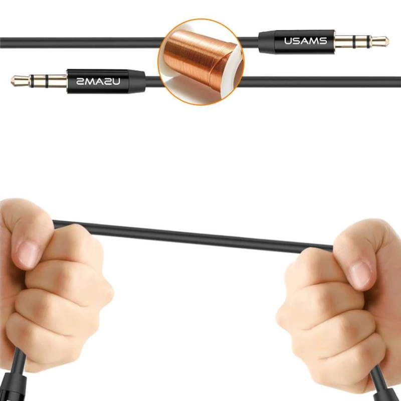 Аудио кабель Usams YP-01 Aux (1m) – Черный. Фото 3 из 6