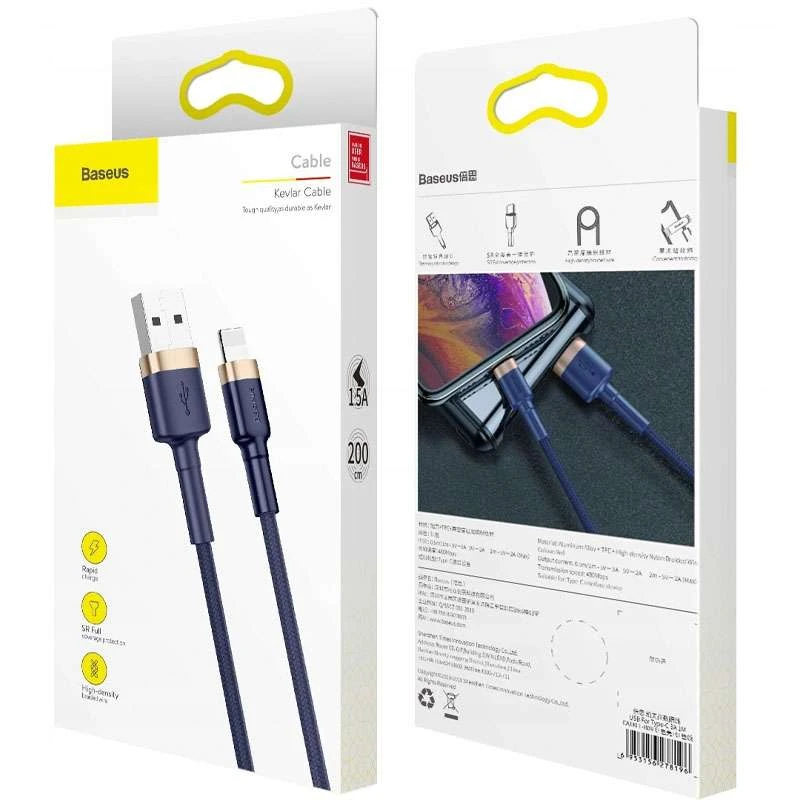 Дата кабель Baseus Cafule Lightning Cable 1.5A (2m) – Золотий / Синій. Фото 4 з 4