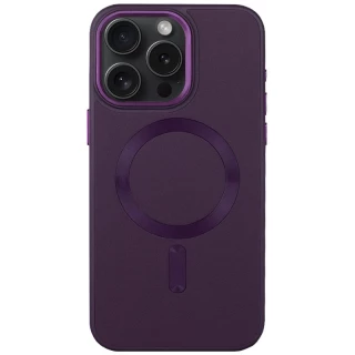 Кожаный чехол Bonbon с металлическими кнопками и MagSafe на Apple iPhone 12 Pro Max (6.7") — Фиолетовый / Dark Purple