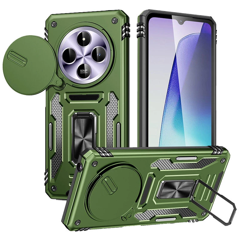 Ударостійкий чохол Square Ring зi шторкою на камеру на Xiaomi Poco C75 – Оливковий / Army Green. Фото 1 з 2