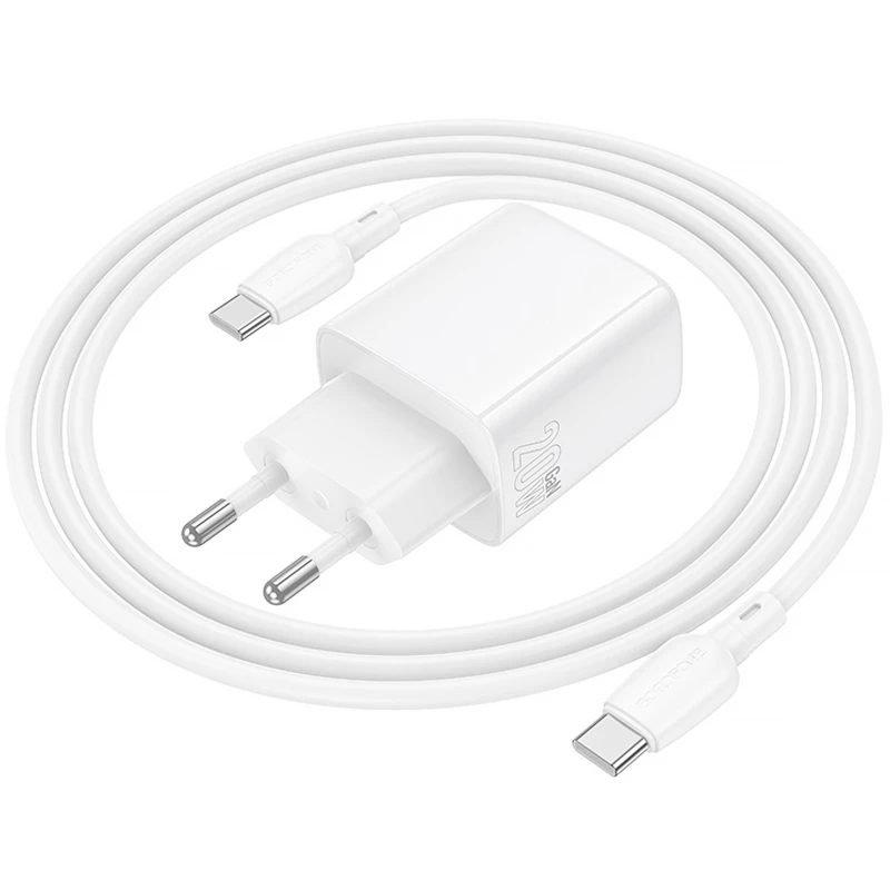 МЗП Borofone BN27 Fuente PD20W+QC3.0 (1USB-A/1C) + кабель Type-C to Type-C – White. Фото 3 з 6
