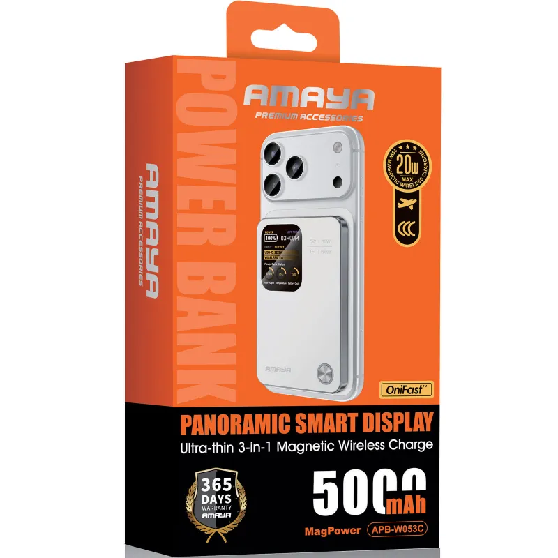 Портативний ЗП Power Bank Amaya W053C PD20W з БЗП 5000 mAh – White. Фото 2 з 2