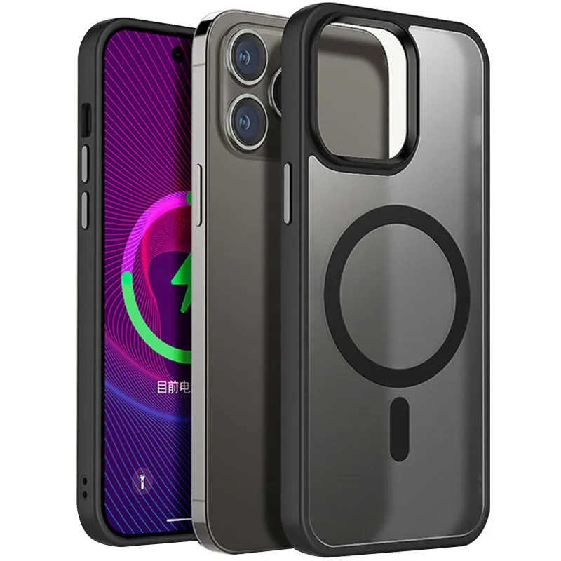 TPU+PC чехол Metal Buttons with Magnetic Fit для Apple iPhone 14 Pro Max (6.7") – Черный / Black. Фото 2 из 2