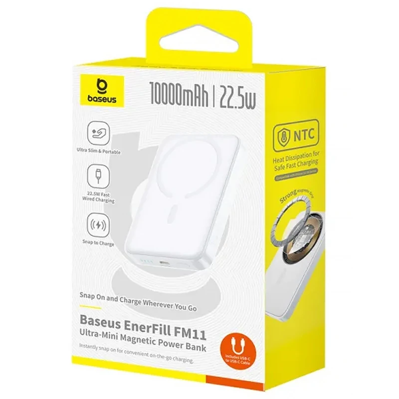 Портативний ЗП Power Bank Baseus EnerFill FM11 Ultra-Mini 22.5W з БЗП 10000mAh (P1008210E123) – White. Фото 12 з 12