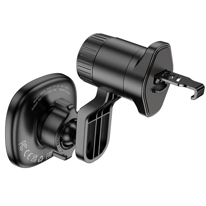 Автотримач з БЗП Hoco HW30 Crown magnetic 15W (air outlet) – Black / Metal gray. Фото 4 з 6
