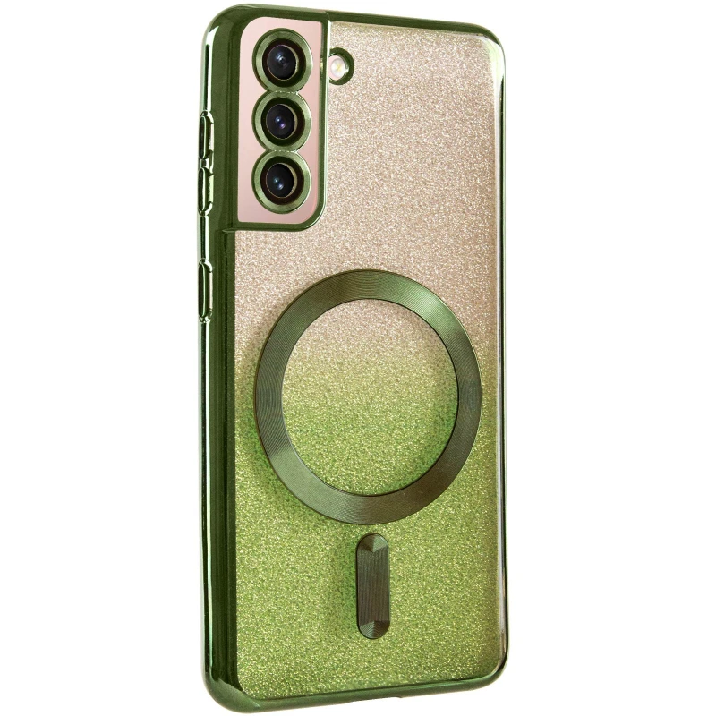 Чохол з блискітками, захисними лінзами на камеру та MagSafe на Samsung Galaxy S21 – Зелений / Green. Фото 2 з 11