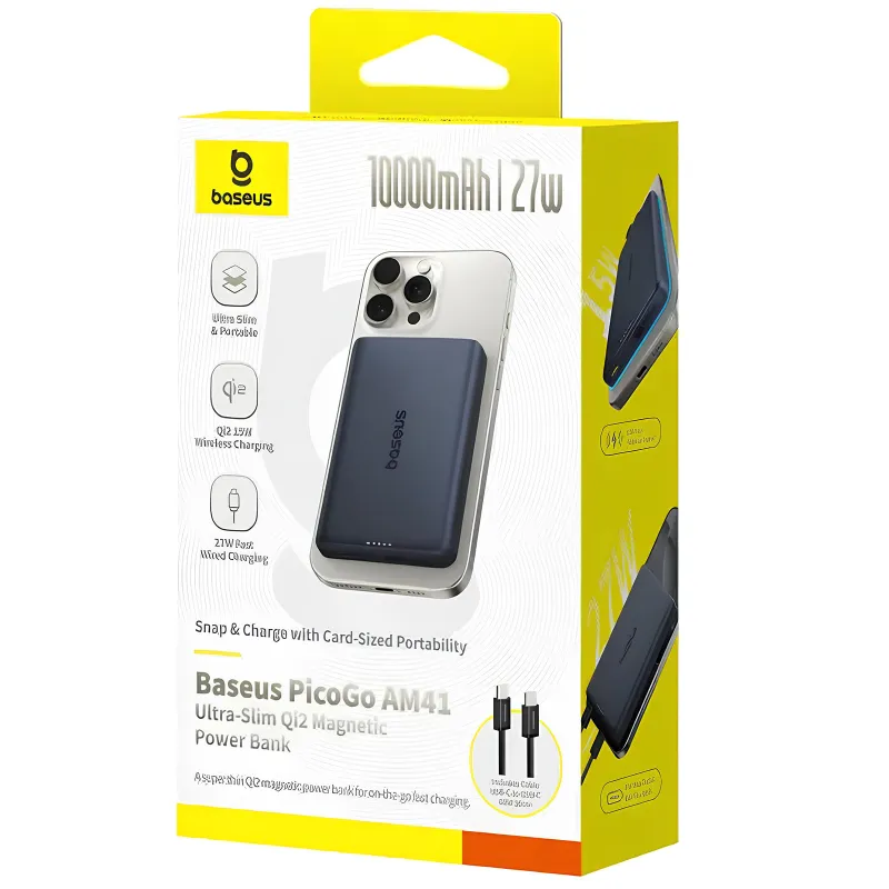 Портативний ЗП Power Bank Baseus PicoGo AM41 Ultra-Slim 27W c БЗП 10000 mAh (E0027200) – Black. Фото 3 з 3