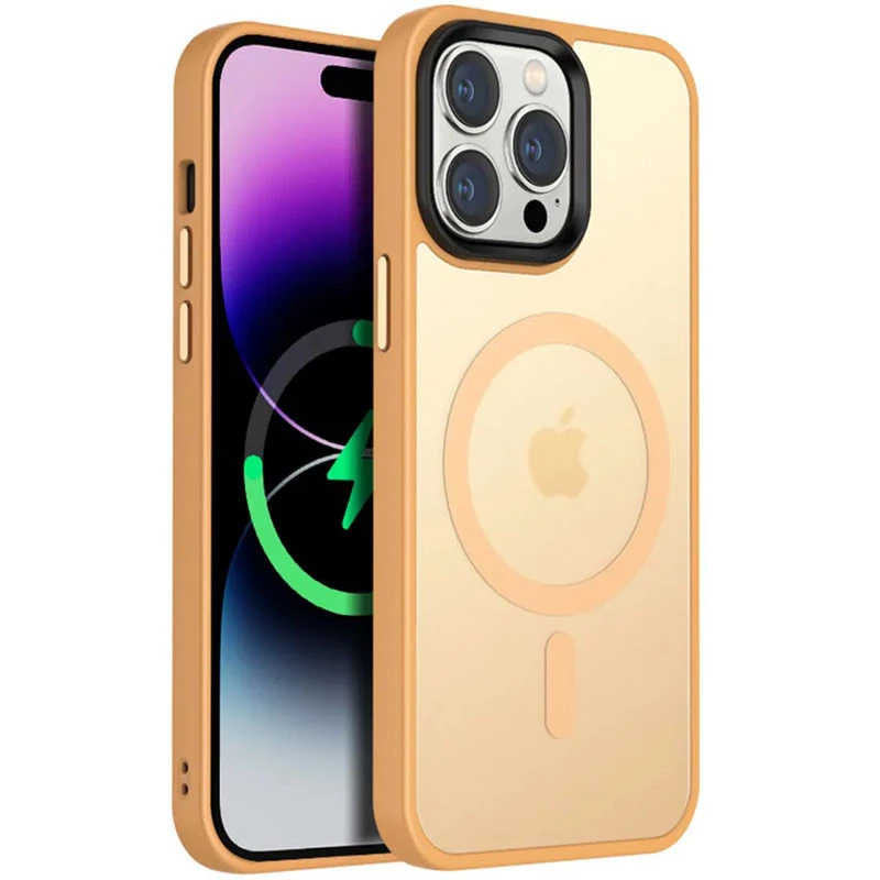 

Цветной TPU+PC с металлическими кнопками и MagSafe на Apple iPhone 14 Pro Max (6.7") (Персиковый), Персиковий