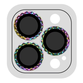 Захисне скло Metal Shine для камери на Apple iPhone 13 Pro (6.1") — Бузковий / Rainbow