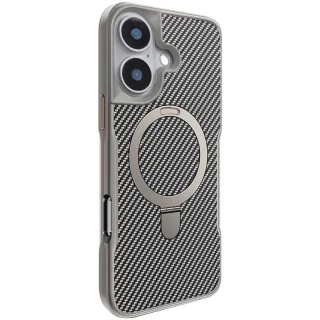 Цветной TPU+PC с металлическими кнопками, кольцом и MagSafe для Apple iPhone 16 — Серый