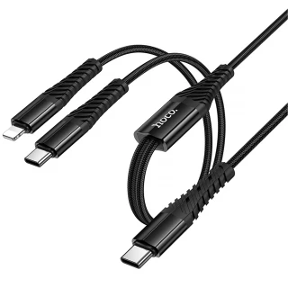 Дата кабель Hoco X123 Victory 2in1 Type-C to Lightning/Type-C 3A (1m) фото 1 з 6