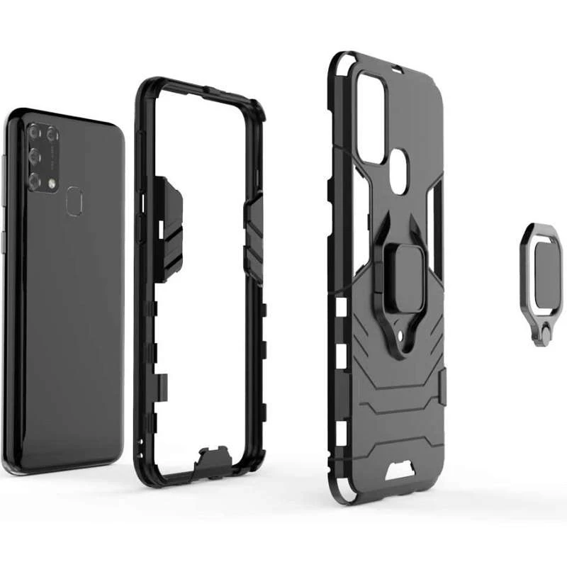 Противоударный чехол Transformer с кольцом для Samsung Galaxy M30s / M21 – Черный / Soul Black. Фото 3 из 7