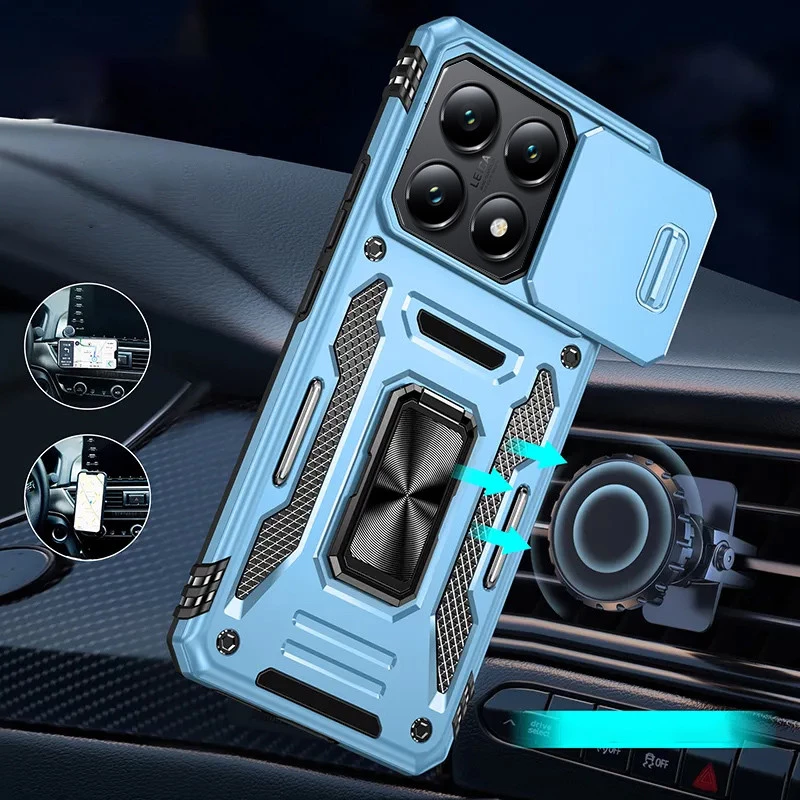 Ударостійкий чохол Square Ring зi шторкою на камеру на Xiaomi 14T Pro – Блакитний / Light Blue. Фото 2 з 2