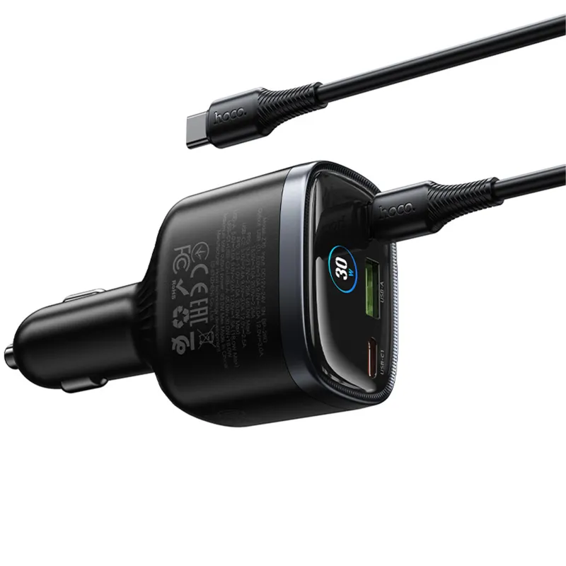 АЗУ Hoco Z70 Speed PD93W+QC3.0 (1USB-A/2C) + кабель Type-C to Type-C – Black. Фото 4 из 6