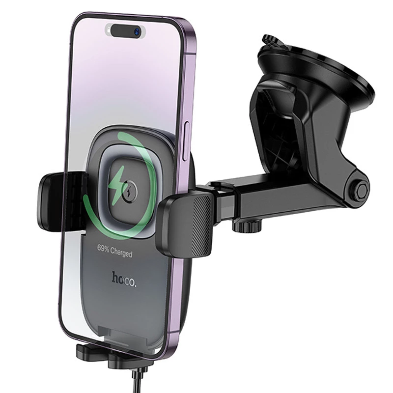 Автотримач з БЗП Hoco HW32 Crown push-type (center console) – Black / Metal gray. Фото 3 з 8