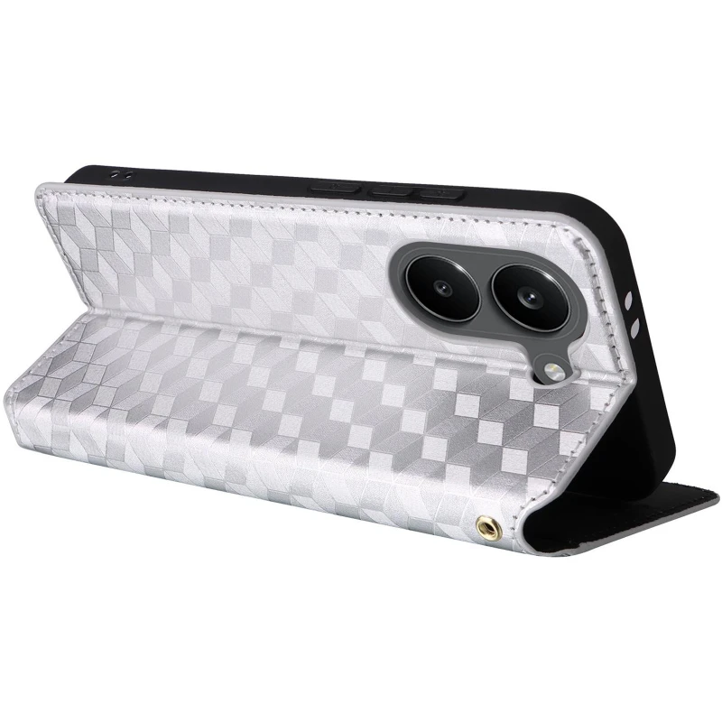 Кожаный чехол-книжка Rhombus Book для Xiaomi POCO X8 Pro – silver. Фото 6 из 7