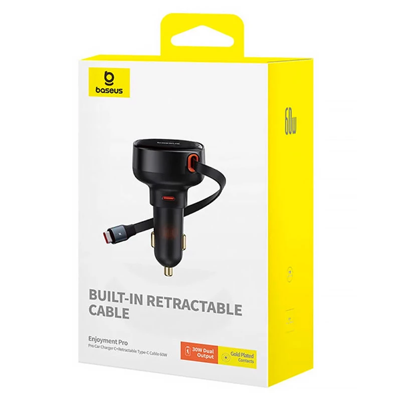 АЗП Baseus Enjoyment Pro 60W (1USB-C) + висувний кабель Type-C (C00057802111-01) – Cluster Black. Фото 12 з 12
