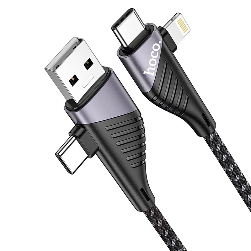 Дата кабель Hoco U95 Freeway 4in1 USB/Type-C to Type-C/Lightning 60W (1.2m) – Black. Фото 10 из 12
