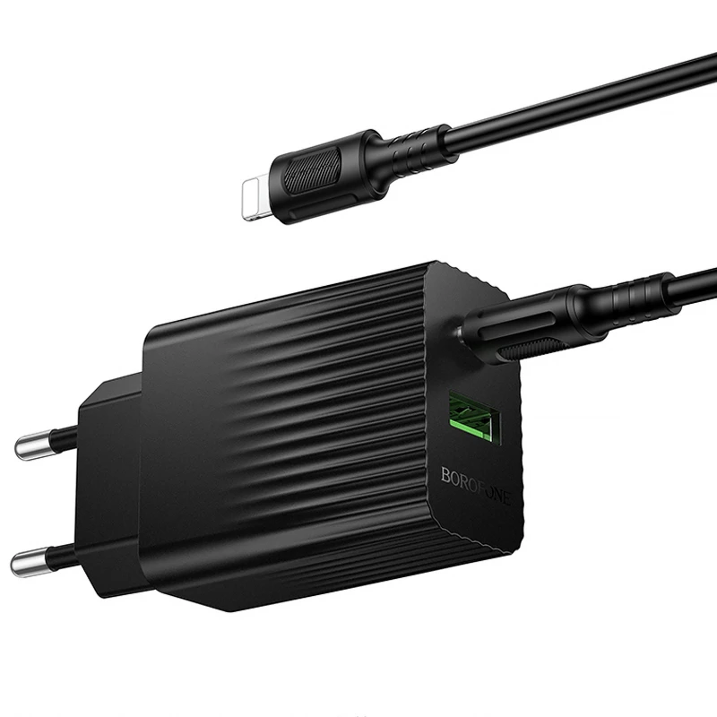СЗУ Borofone BAS76A Source PD30W+QC3.0 (1USB-A/1C) + кабель Type-C to Lightning – Black. Фото 4 из 4