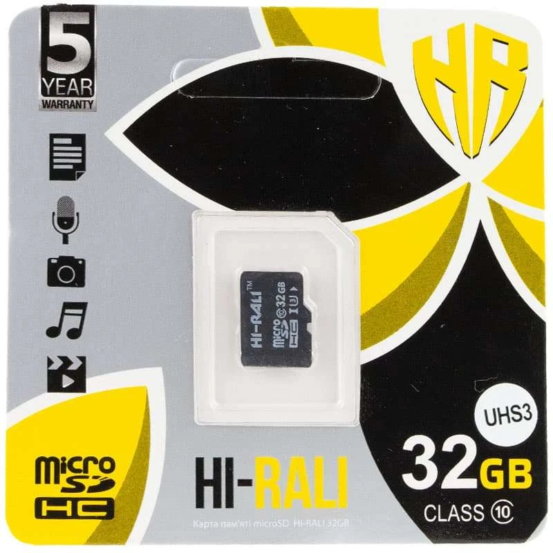 

Карта пам'яті Hi-Rali microSDXC (UHS-3) 32 GB Card Class 10 (без адаптера) (Чорний)