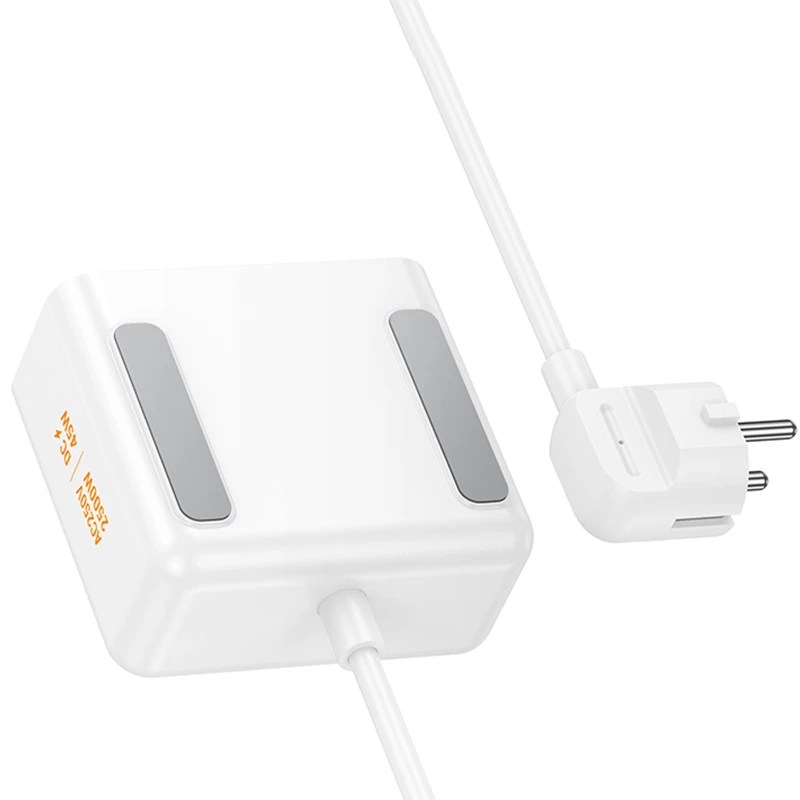 Подовжувач Hoco AC28 Descanso (PD45W/1C/3A/2xSocket) (2m) – White. Фото 5 з 7