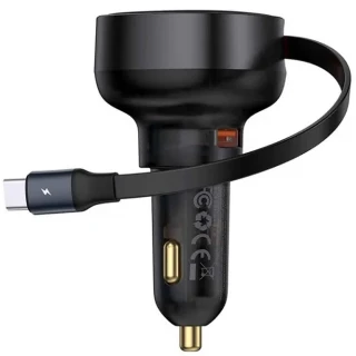 АЗП Baseus Enjoyment Pro PD60W+QC3.0 with retractable cable (1USB-A/1C) (C000578) фото 1 з 6