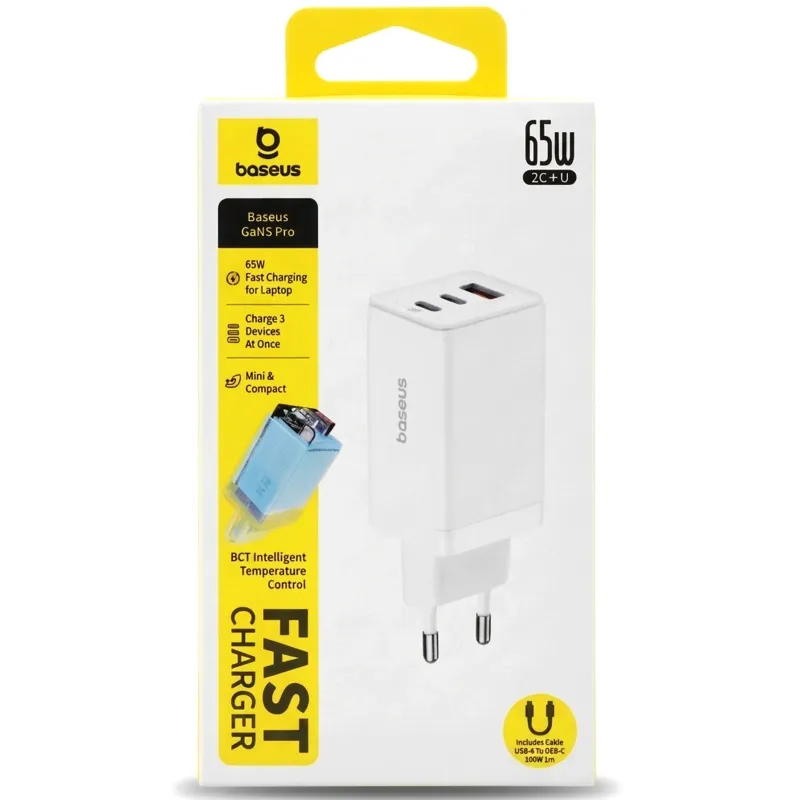 МЗП Baseus GaN5 Pro 65W 2Type-C+USB 100W EU (CCGP12020) – White. Фото 8 з 8
